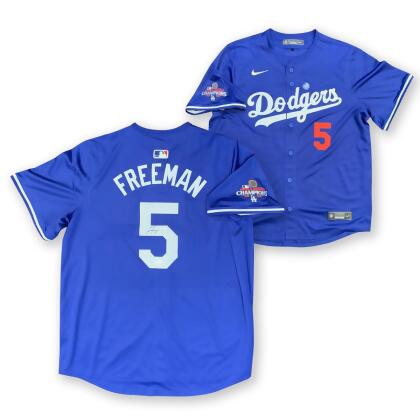 Powers Collectibles 114185484 Freddie Freeman Autographed Los Angeles Dodgers 2024 World Series Signed Nike Replica Blue Baseball Jersey - MLB Hologram COA, Extra Large 
