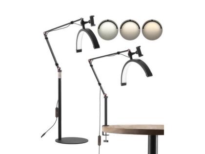 Vevor WSD2H116YC00SPKKYV1 2 in 1 Esthetician Arched LED Floor & Desk Lamp Lash Half Moon Light, Black 