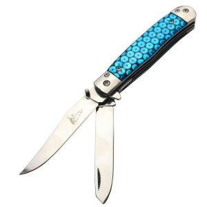 Theboneedge 13822 7.5 in. Double Blade Glitter Handle Steel Bolster Pocket Folding Knife - Blue - All