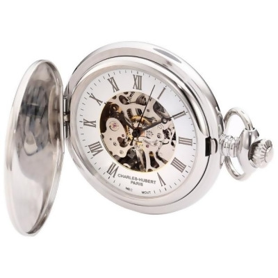 Charles-Hubert Paris 3929 Stainless Steel White Dial Mechanical Pocket Watch 