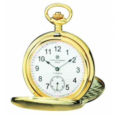 Charles-Hubert Paris 3907-GRR Polished Finish Gold-Plated Stainless Steel Double Cover Mechanical Pocket Watch 