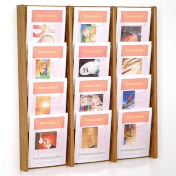 Wooden Mallet AC34-12MO Stance 12 Pocket Wall Display in Medium Oak - 3Wx4H 