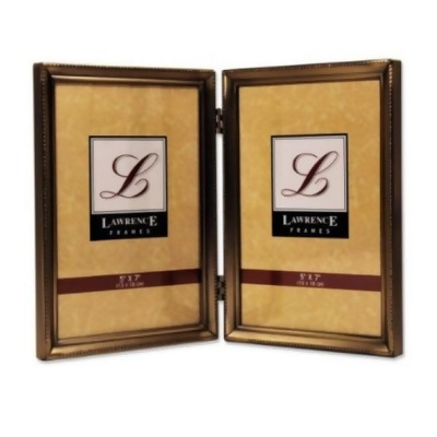 Lawrence Frames 11457D Lawrence Frames Antique Brass 5x7 Hinged Double Picture Frame - Bead Border Design 