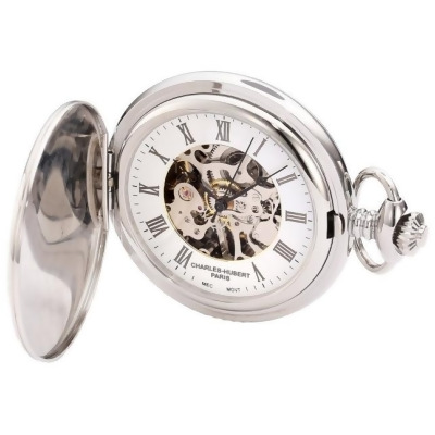 Charles-Hubert Paris 3919 Stainless Steel White Dial Mechanical Pocket Watch 