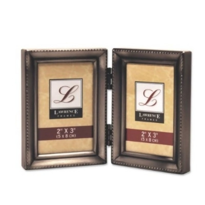 Lawrence Frames 11523D Lawrence Frames Antique Pewter Hinged Double 2x3 Picture Frame - Beaded Edge Design 