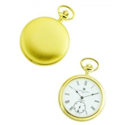 Charles-Hubert- Paris Stainless Steel Gold-Plated Mechanical Open Face Pocket Watch #3756-GR 