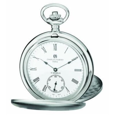 Charles-Hubert Paris 3908-WR Brushed Finish Stainless Steel Double Cover Mechanical Pocket Watch 
