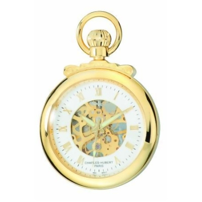 Charles-Hubert Paris 3903-G Gold-Plated Brass Open Face Mechanical Pocket Watch 
