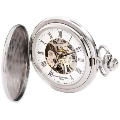 Charles-Hubert Paris 3917 Stainless Steel White Dial Mechanical Pocket Watch 