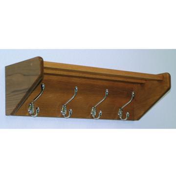 Wooden Mallet 24HCRNMO 4 Hook Shelf in Medium Oak - Nickel 