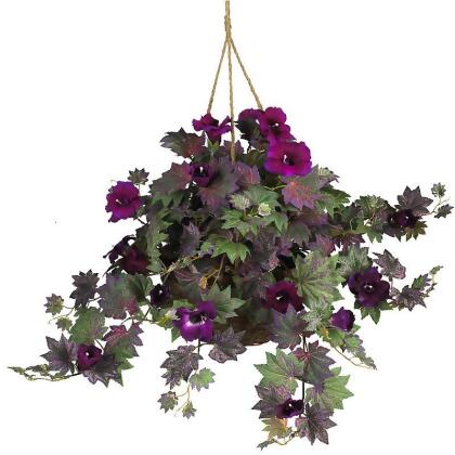 Nearly Natural 6610 Morning Glory Silk Hanging Basket- Purple 