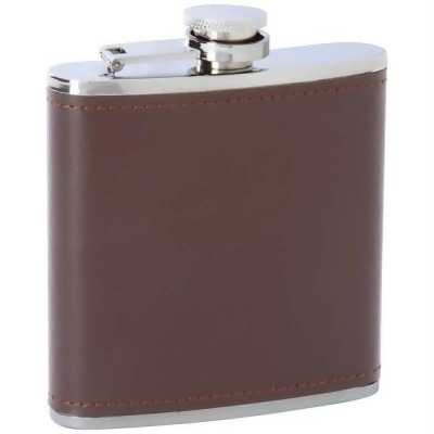 Maxam 6oz Stainless Steel Flask With Brown Genuine Leather Wrap 