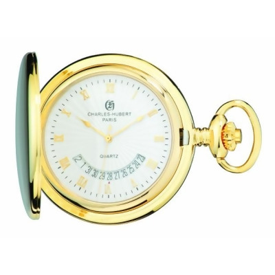 Charles-Hubert Paris 3900-G Gold-Plated Brass Hunter Case Quartz Pocket Watch 