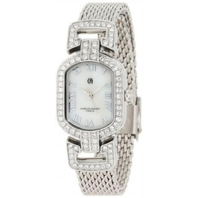 Charles-Hubert Paris 6792-W Chrome Finish White MOP Dial with Stainless Steel Mesh Band Watch 