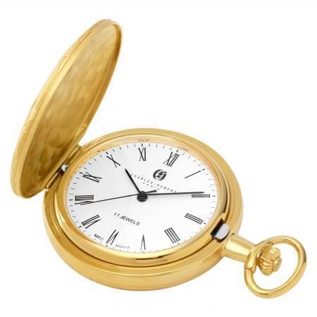 Charles-Hubert- Paris 3841-GR Gold-Plated Mechanical Pocket Watch with Roman Numerals and Plated Matte