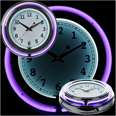 14 Inch Double Ring Neon Clock Purple Outer White Inner 