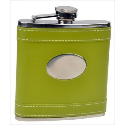 FJX Wholesale HFL-W058C 6oz Green Faux Leather Stainless Steel Hip Flask 