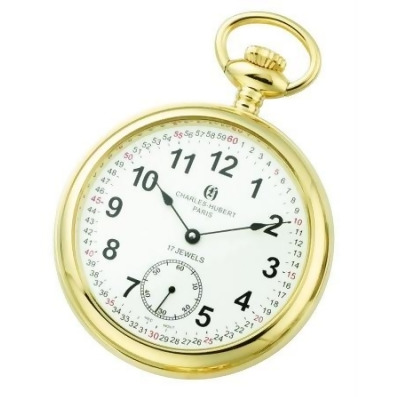Charles-Hubert- Paris Stainless Steel Gold-Plated Mechanical Open Face Pocket Watch #3756-GRR 