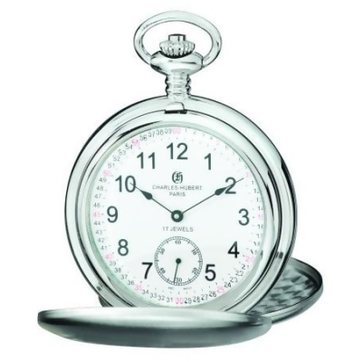 Charles-Hubert Paris 3907-WRR Polished Finish Stainless Steel Double Cover Mechanical Pocket Watch 