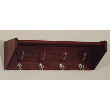 Wooden Mallet 24HCRNMH 4 Hook Shelf in Mahogany - Nickel 