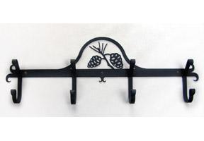 Village Wrought Iron CB-89 Wall Mounted Wrought Iron Coat Rack-Hooks - Pine Cones 
