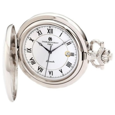 Charles-Hubert Paris 3925 Chrome Finish White Dial with Date Pocket Watch 