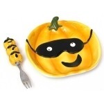 IWGAC 049-60014 Ceramic Pumpkin Plate with Fork Set 