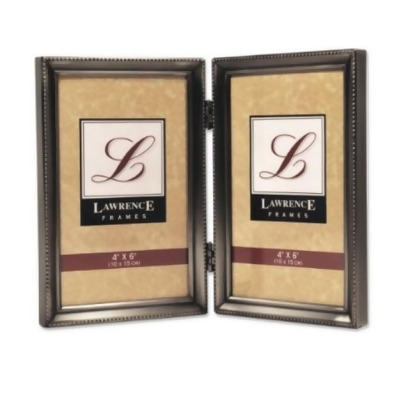 Lawrence Frames 11546D Lawrence Frames Antique Pewter 4x6 Hinged Double Picture Frame - Bead Border Design 