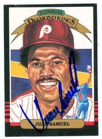 Juan Samuel autographed baseball card (Philadelphia Phillies