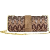 Aryana Rina3Brn Sage Brown Multi Printed Chain Strap Clutch Style Womens Handbag