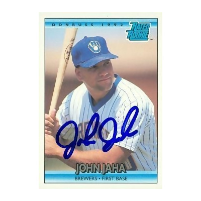 Autograph Warehouse 47837 John Jaha Autographed Baseball Card Milwaukee  Brewers 1992 Donruss No .398