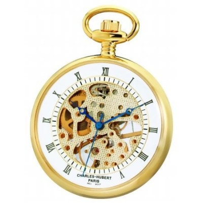 Charles-Hubert- Paris Brass Gold-Plated Mechanical Open Face Pocket Watch #3802 