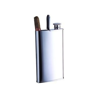 Visol VF2041 Edian Stainless Steel 4oz Hip Flask with Built-in Cigar Holder 