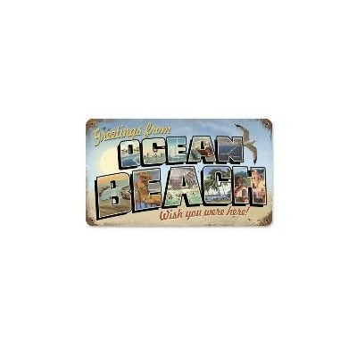 Past Time Signs V643 Ocean Beach Postcard Sports and Recreation Vintage Metal Sign 