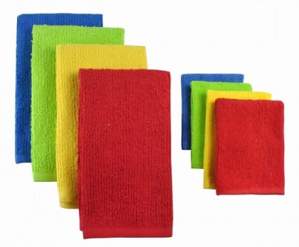 Design Imports Cos31271 Primary Terry Bar Mop Dishtowels & Dishcloths - Set Of 8 - Includes Dishtowel Set Of 4 And Dishcloth Set Of 3 