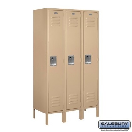 Salsbury 61355TN-A Standard Metal Locker Single Tier - 3 Wide - 5 Feet High - 15 Inches Deep - Tan - Assembled 