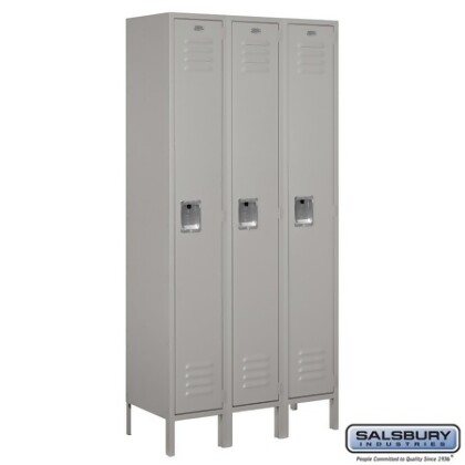 Salsbury 61365GY-A Standard Metal Locker Single Tier - 3 Wide - 6 Feet High - 15 Inches Deep - Gray - Assembled 