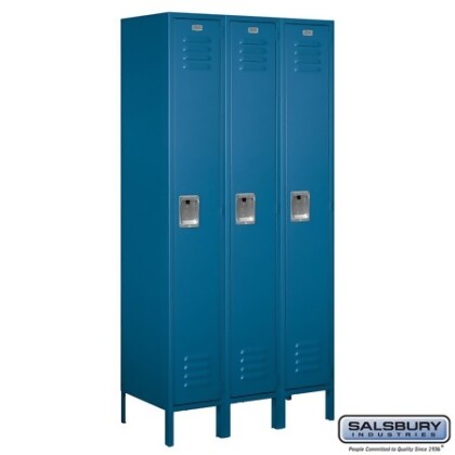 Salsbury 61368BL-A Standard Metal Locker Single Tier - 3 Wide - 6 Feet High - 18 Inches Deep - Blue - Assembled 