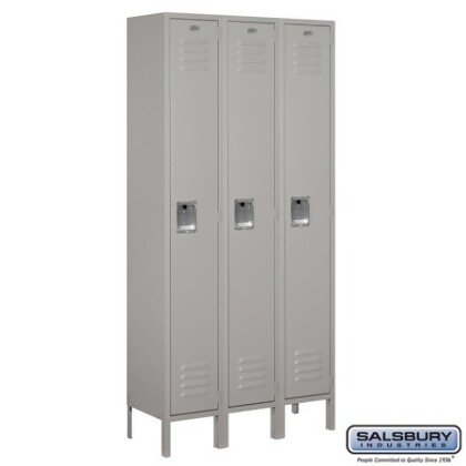 Salsbury 61362GY-A Standard Metal Locker Single Tier - 3 Wide - 6 Feet High - 12 Inches Deep - Gray - Assembled 