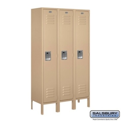 Salsbury 61352TN-A Standard Metal Locker Single Tier - 3 Wide - 5 Feet High - 12 Inches Deep - Tan - Assembled 