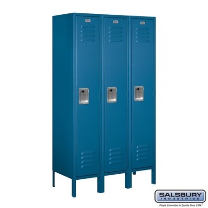 Salsbury 61355BL-A Standard Metal Locker Single Tier - 3 Wide - 5 Feet High - 15 Inches Deep - Blue - Assembled 