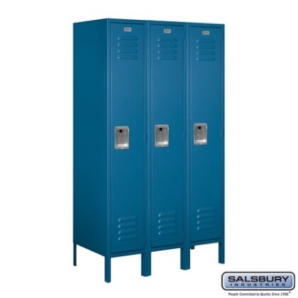 Salsbury 61358BL-A Standard Metal Locker Single Tier - 3 Wide - 5 Feet High - 18 Inches Deep - Blue - Assembled 