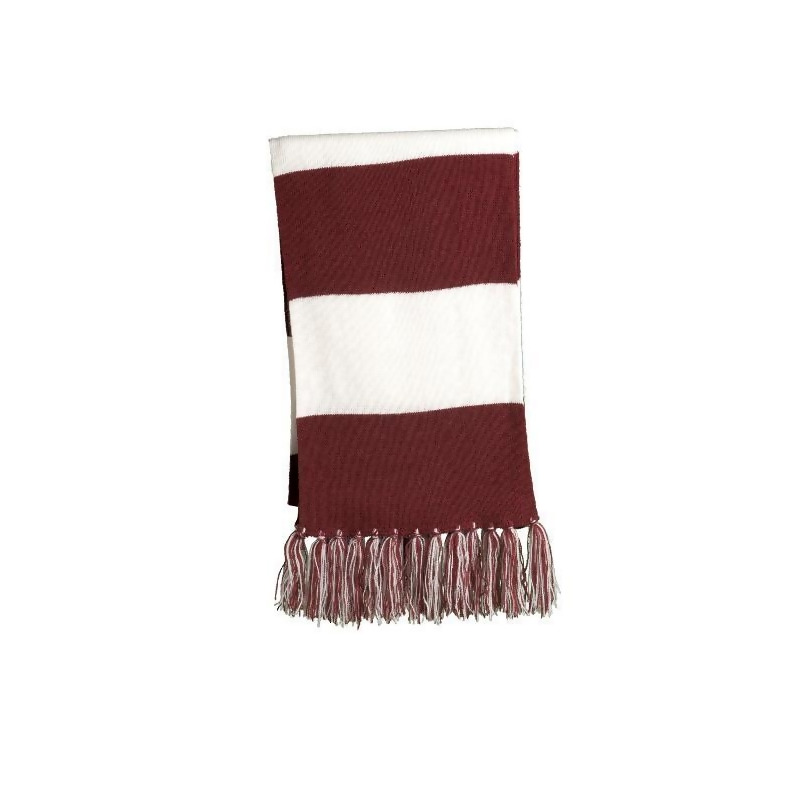 maroon and white scarf