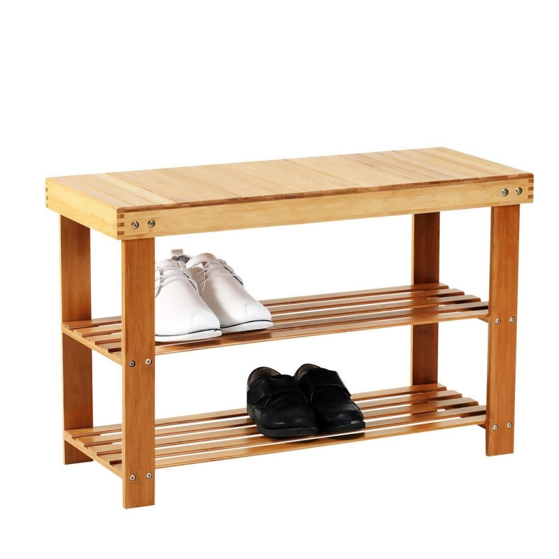 New Ridge Home Goods Hx 73016c Natural Bamboo Shoe Rack Bench 2 Tier Shoe Organizer Entryway Seat With Storage Shelf Hallway Furniture From Unbeatablesale At Shop Com