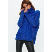 Blue Oversized Roll Neck Cable Knit Jumper, Blue Blue Oversized Roll Neck Cable Knit Jumper, Blue