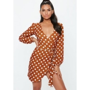 Rust Balloon Sleeve Tie Shift Polka Dot Dress, Rust Rust Balloon Sleeve Tie Shift Polka Dot Dress, Rust