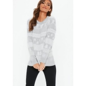 Grey Knitted Printed Christmas Jumper, Grey Grey Knitted Printed Christmas Jumper, Grey