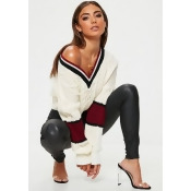 Petite White V Neck Colour Block Cable Jumper, Cream Petite White V Neck Colour Block Cable Jumper, Cream