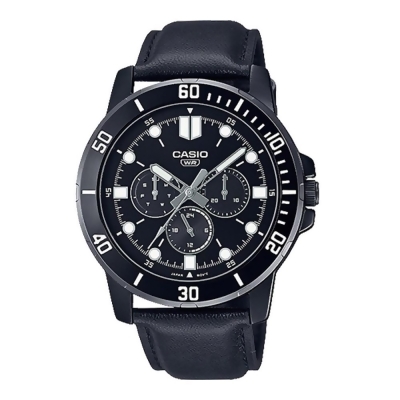 CASIO 卡西歐 指針男錶 三眼計時 皮革錶帶 生活防水 MTP-VD300BL(MTP-VD300BL-1E) 