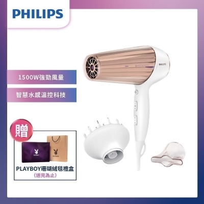 送毛毯禮盒【Philips 飛利浦】智慧溫控天使光護髮吹風機(HP8280)-附烘罩 